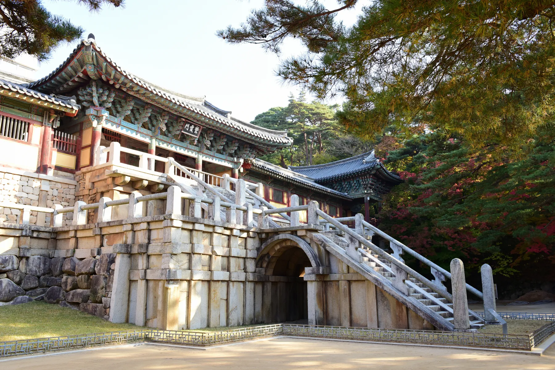The stone terraces and twin stairways of Bulguksa temple, Gyeongju
